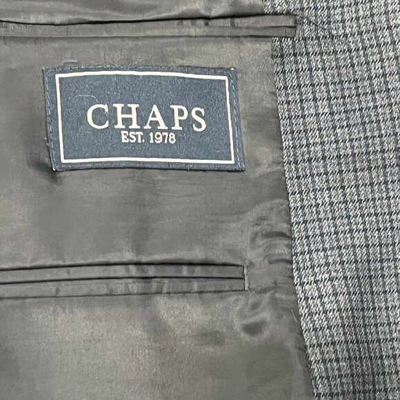 Chaps Mens Checkered Blazer Jacket 44R Blue Rayon Polyester Two-Button Vietnam - Picture 3 of 9